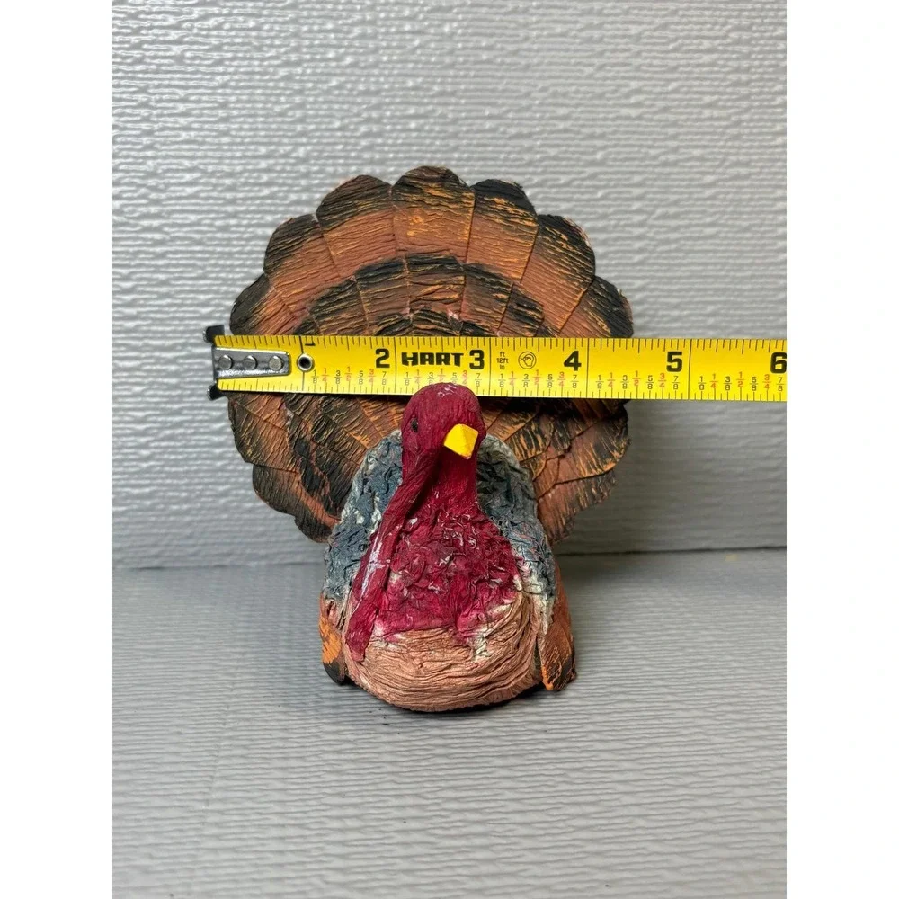 Molded Paper Turkey Figurine Thanksgiving Fall Decor‎ Rustic Folk Art 5 inch